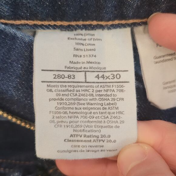 Carhartt FR Jeans Cat 2 Mens 44x30 Flame Resistant Signature Denim Workwear - Picture 9 of 12
